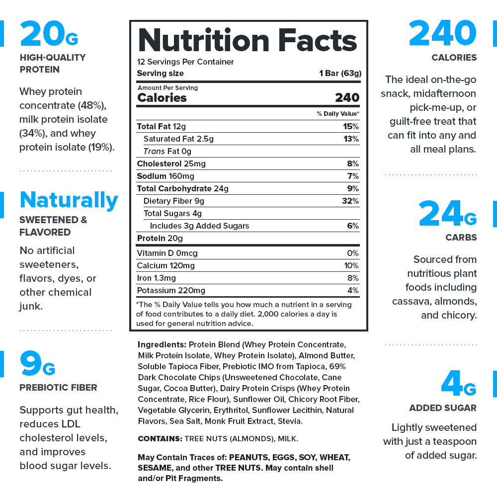 Legion Protein Bars Natural High-Protein Bars ( Chocolate Chip- 12 bars)