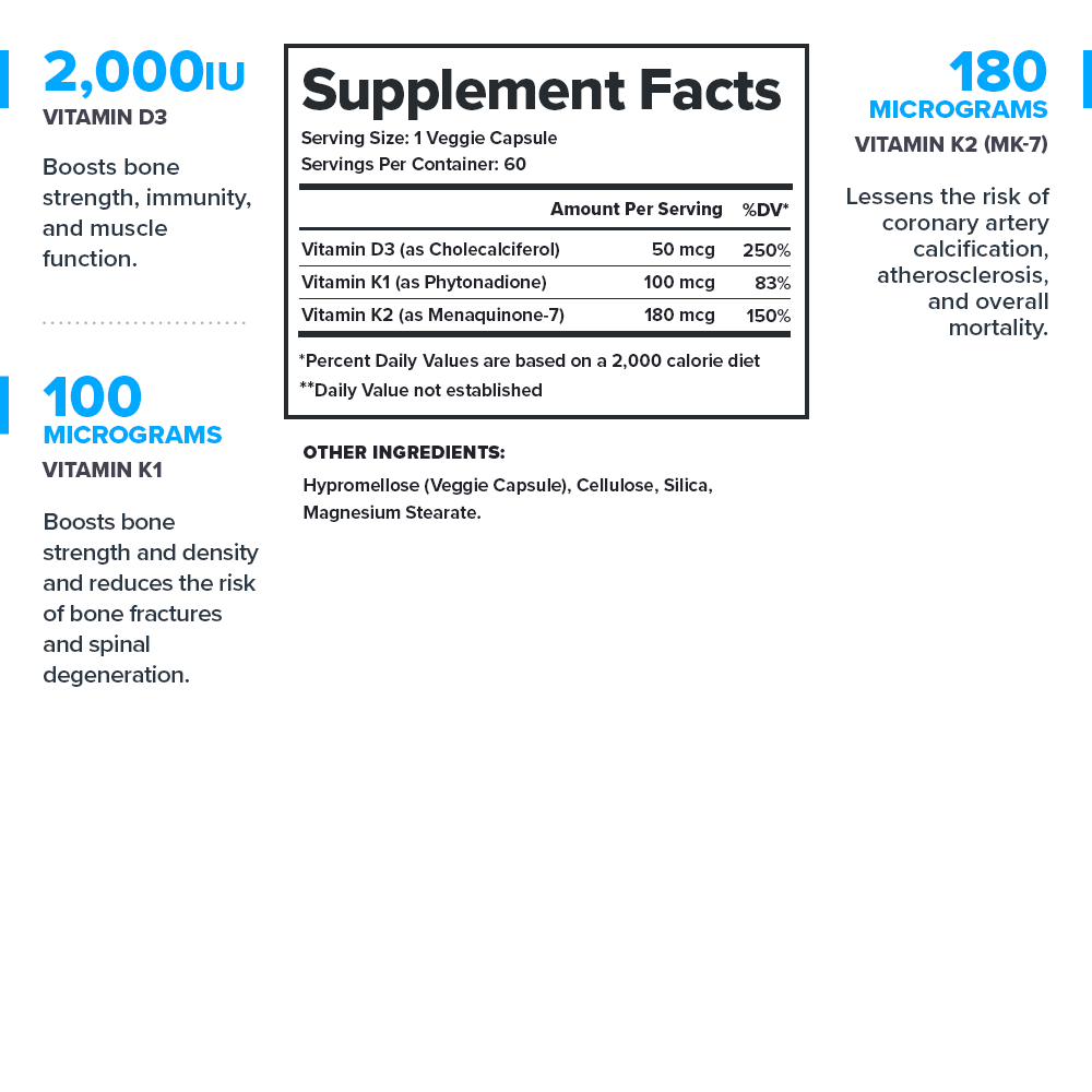 Vitamin D+K Essential Vitamins Supplement