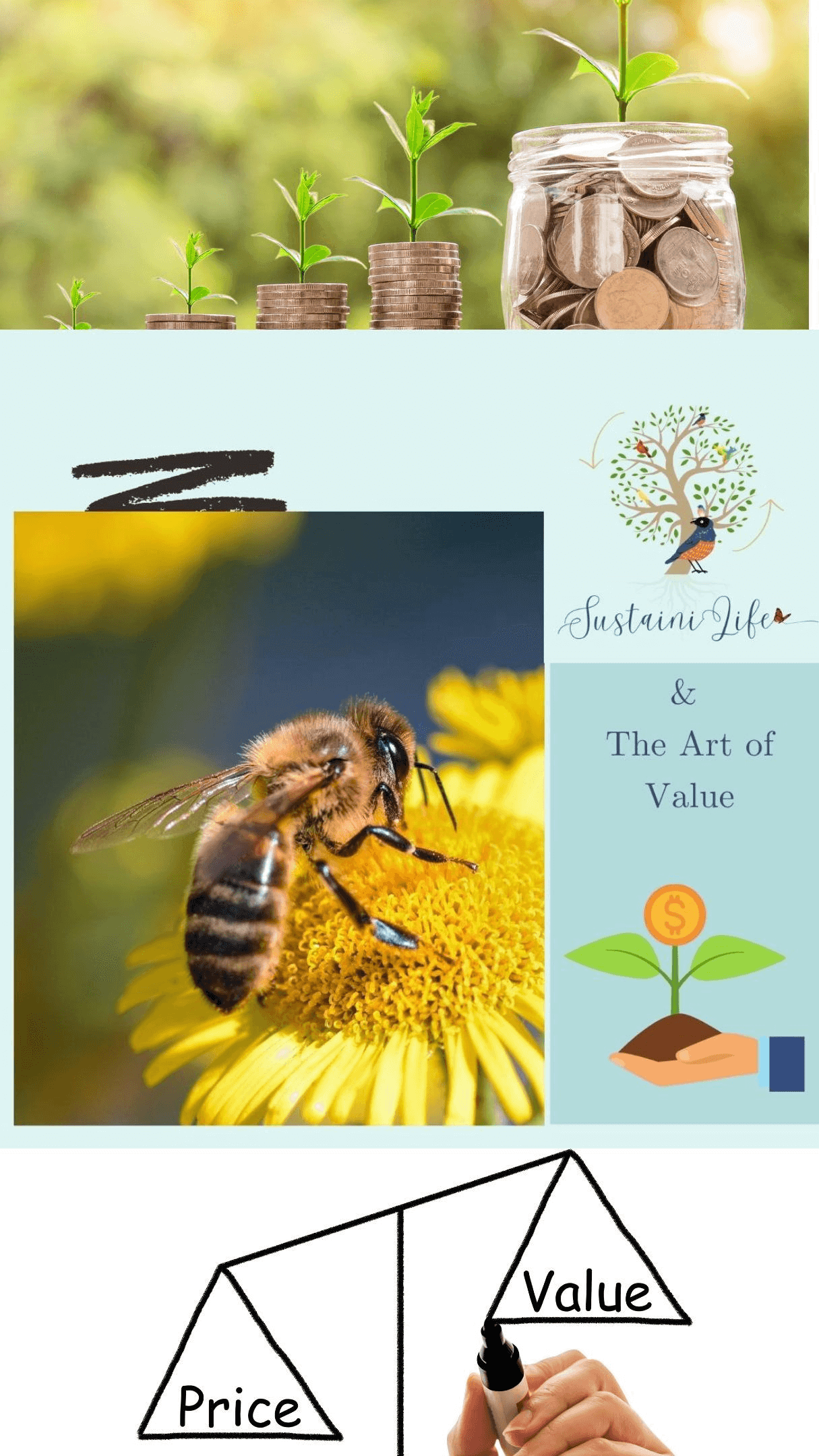SustainiLife collection on sustainable living; value, nature, and eco-friendly practices highlighted.