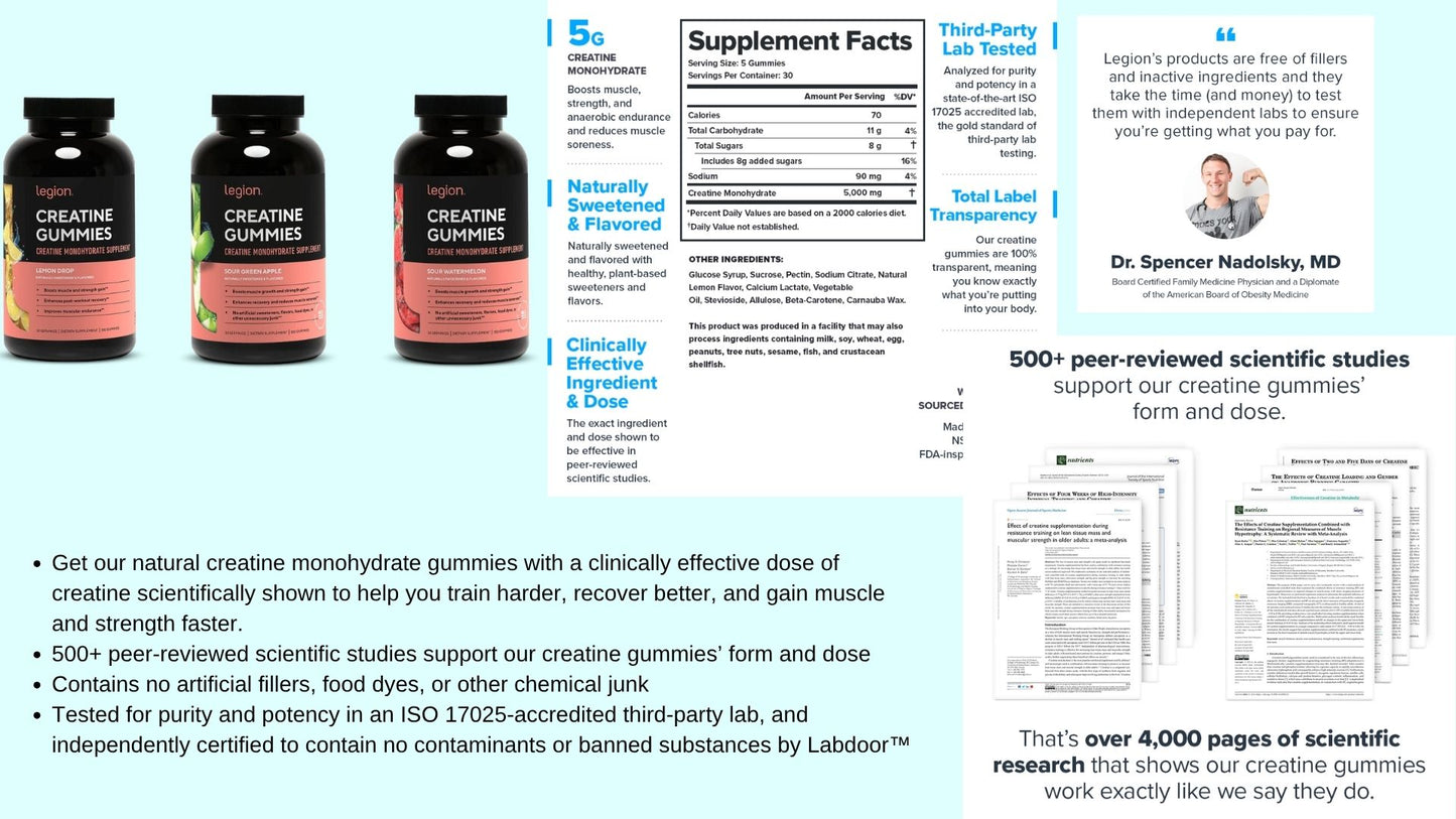 Legion Creatine Gummies Creatine Monohydrate Supplement