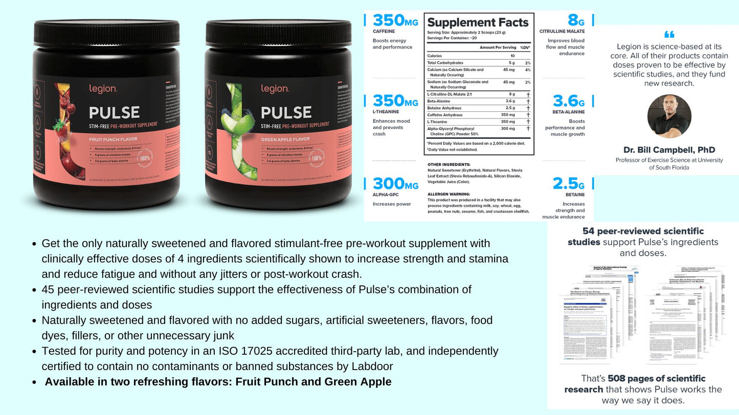 Legion Pulse Caffeine-Free Pre-Workout Supplement