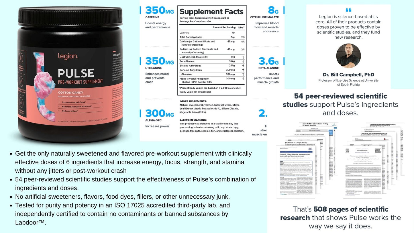 Legion Pulse Pre-Workout Supplement (Cotton Candy)
